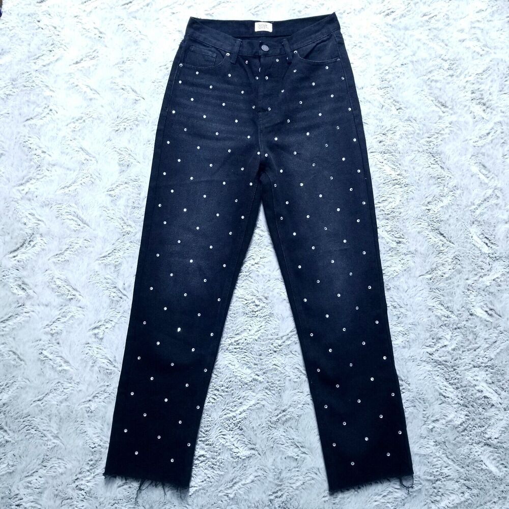 Simple Society Jeans Womens 3/26 Black Button‎ Fly Regular Straight Denim